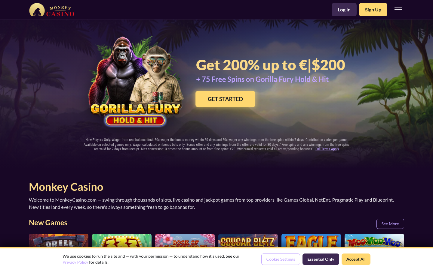 Opinber vefsíða rekstraraðila: MonkeyCasino 3. október 2026