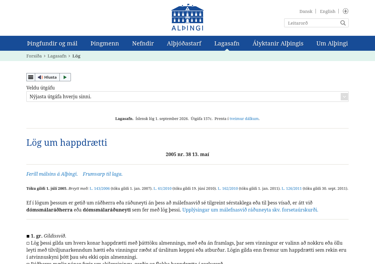 Lagasafn Alþingis um happdrætti, varðveitt 12. september 2026